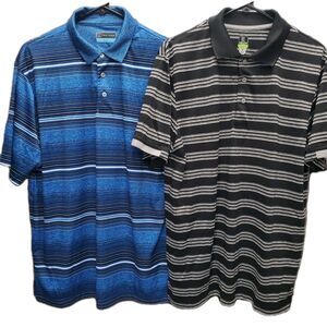 PGA Tour Golf Polo Shirts Lot of 2 Mens Large Blue Gray Striped Activewear